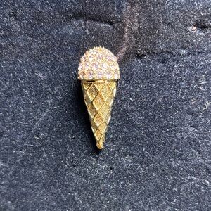 Trifari Gold Tone and Pink Ice Cream Cone Hat Pin/Brooch